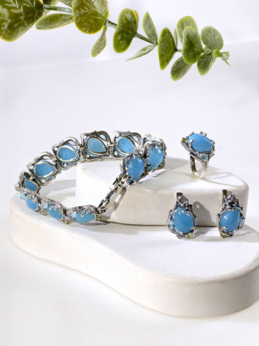 Серебряный браслет ETERI с аквамарином, празиолитом и топазом